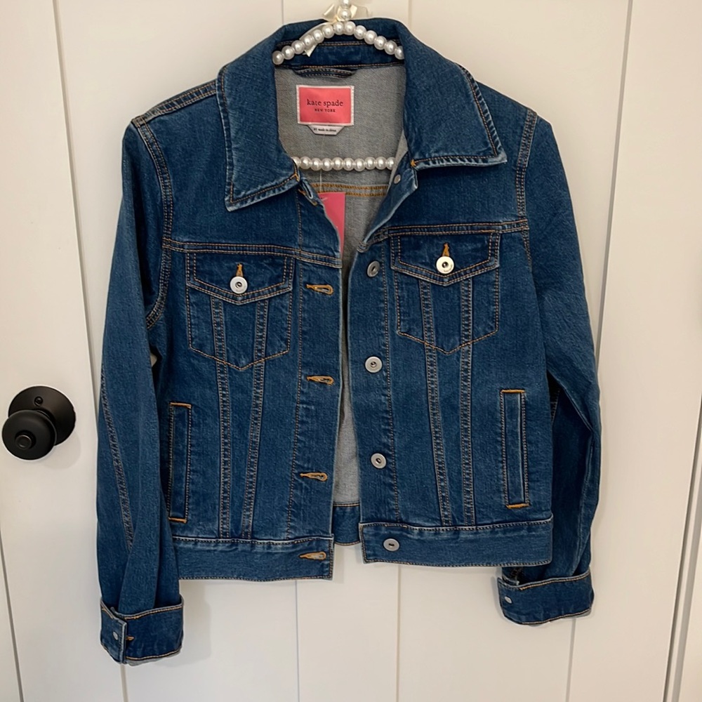NWT Kate Spade trucker style denim jean jacket in indigo blue.